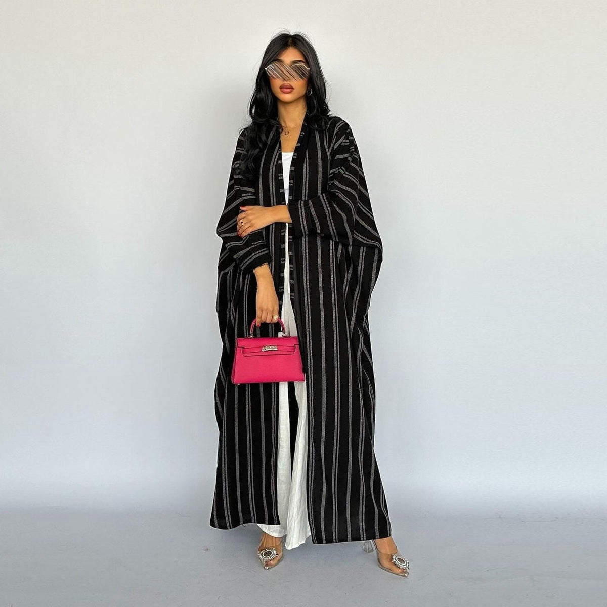 MQ161  Long Zebra Stripe Cotton Open Abaya