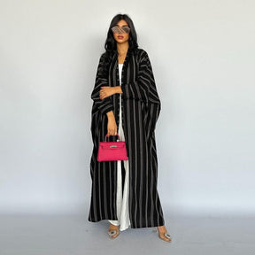 MQ161  Long Zebra Stripe Cotton Open Abaya