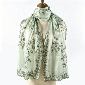 WJ115  Plain Embroidered Scallop Edge Sea Island Silk Hijab