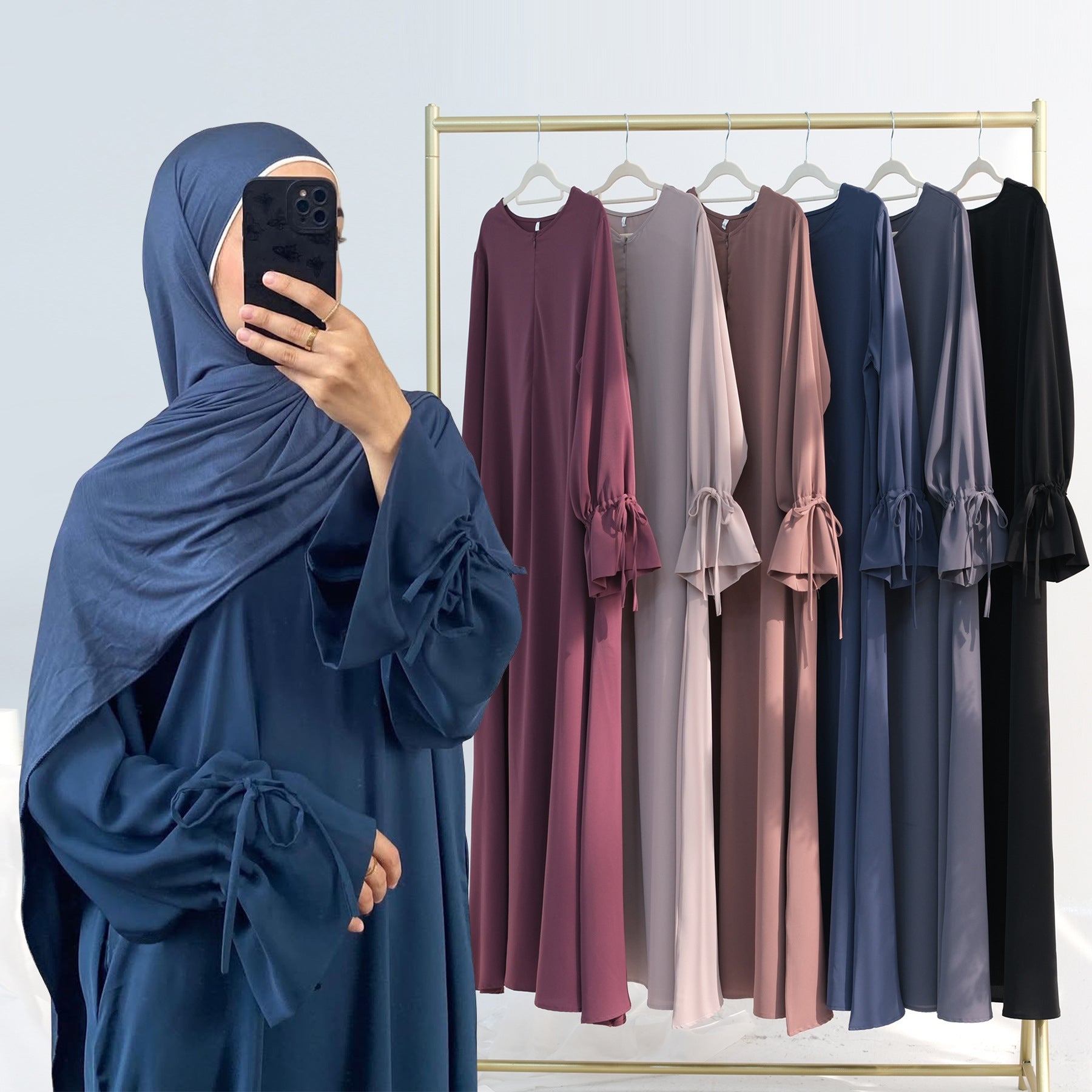 LR938  Solid color cuff abaya
