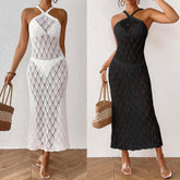 Z1047 Backless Hollow Leaf Jacquard Sling Dress