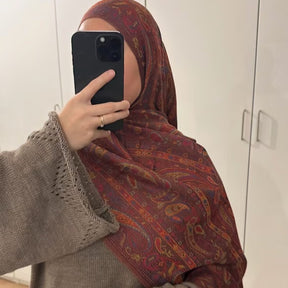 WJ046  Paisley Faux Cashmere Tassel Layering Scarf