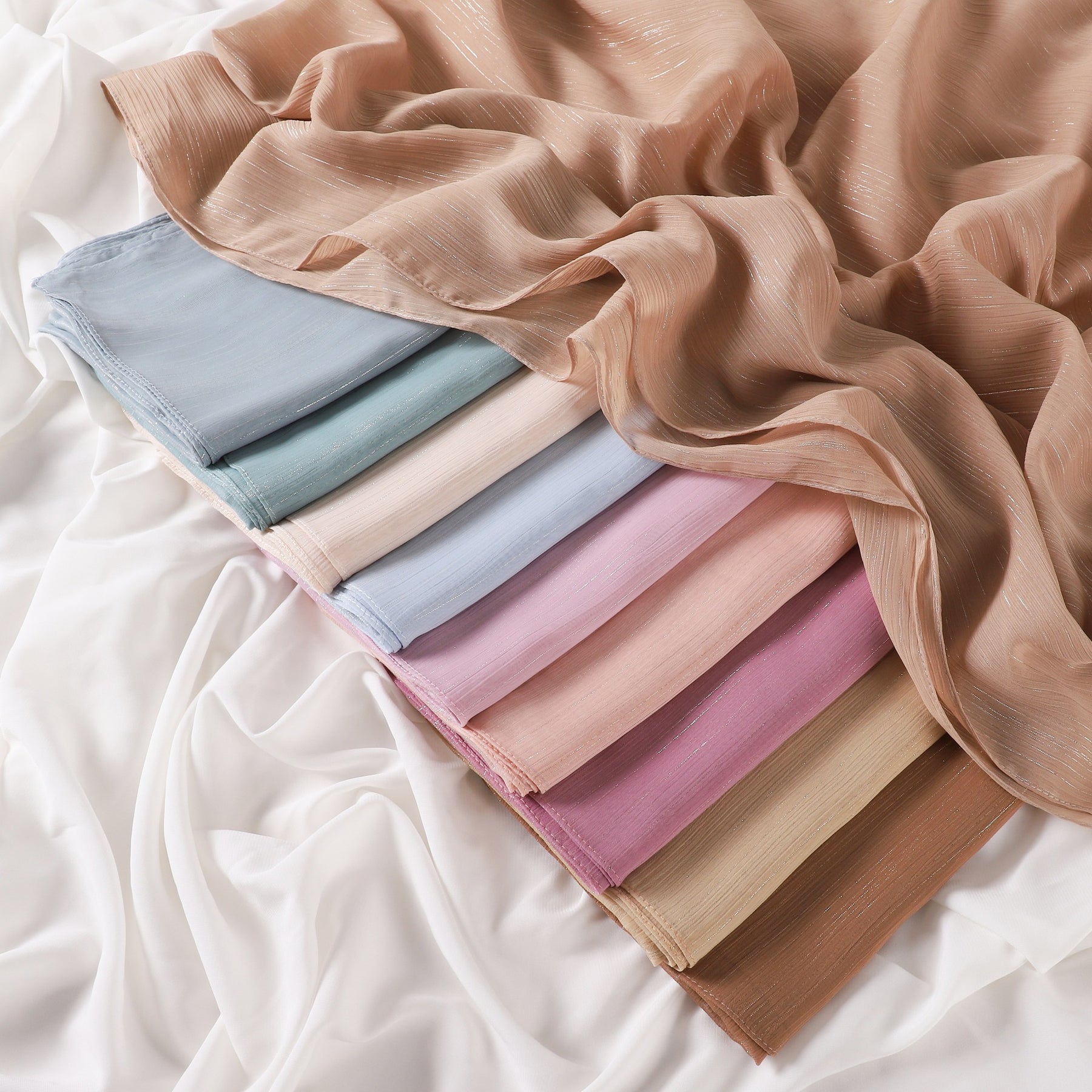 YZ375  Plain Silver Thread Crinkled Chiffon Hijab