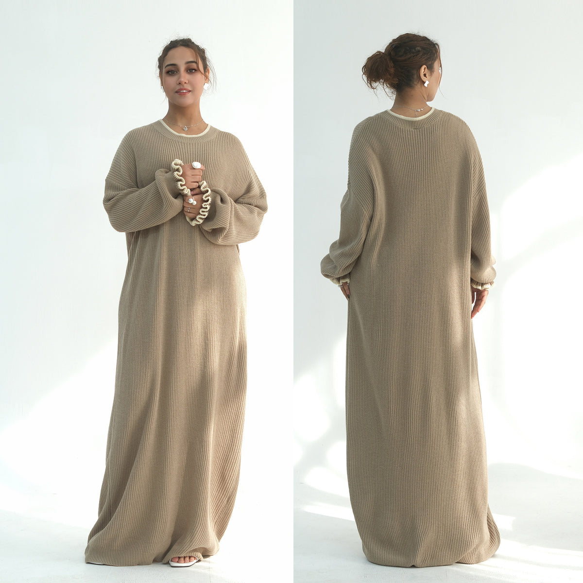 LR1108  Autumn/Winter Contrast-Color Faux Cashmere Jersey Dress
