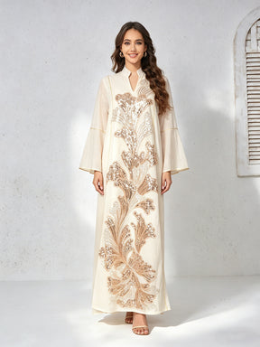 MT557  Stand Collar Sequin Beaded Embroidered Luxury Dress