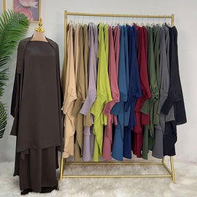 LR618  Plain Flared Abaya Dress Set - Casual Everyday Wear