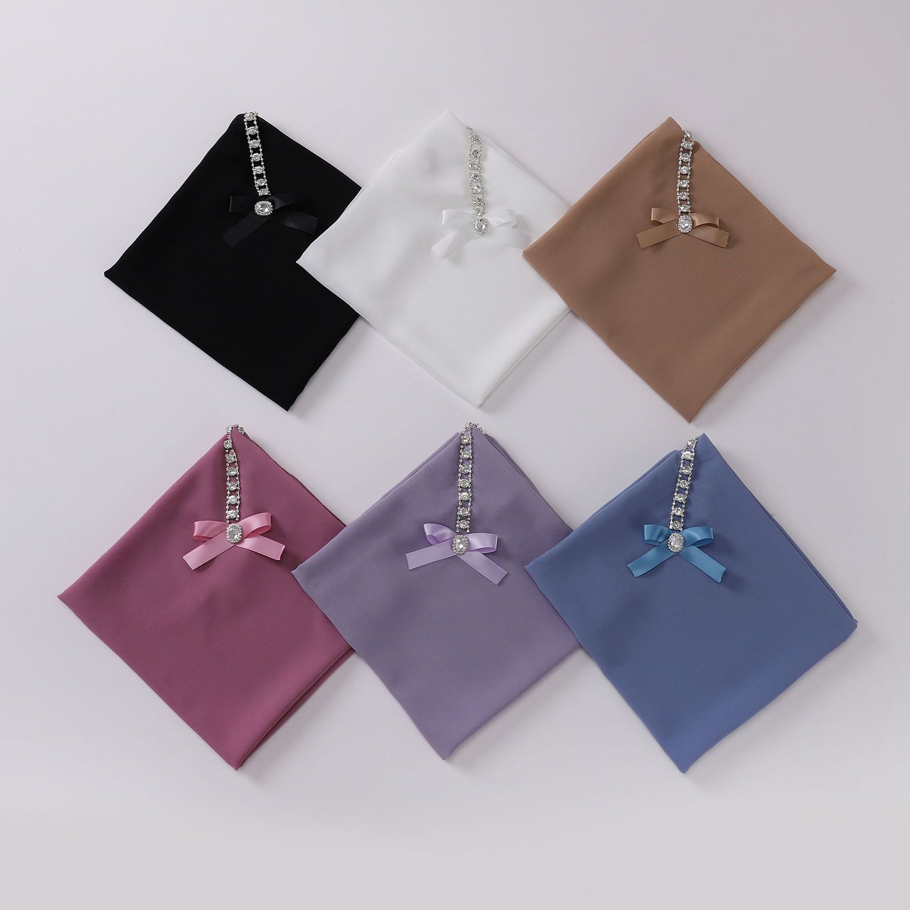 W-0117 90*90 plain pearl chiffon rhinestone bowknot hijab scarf