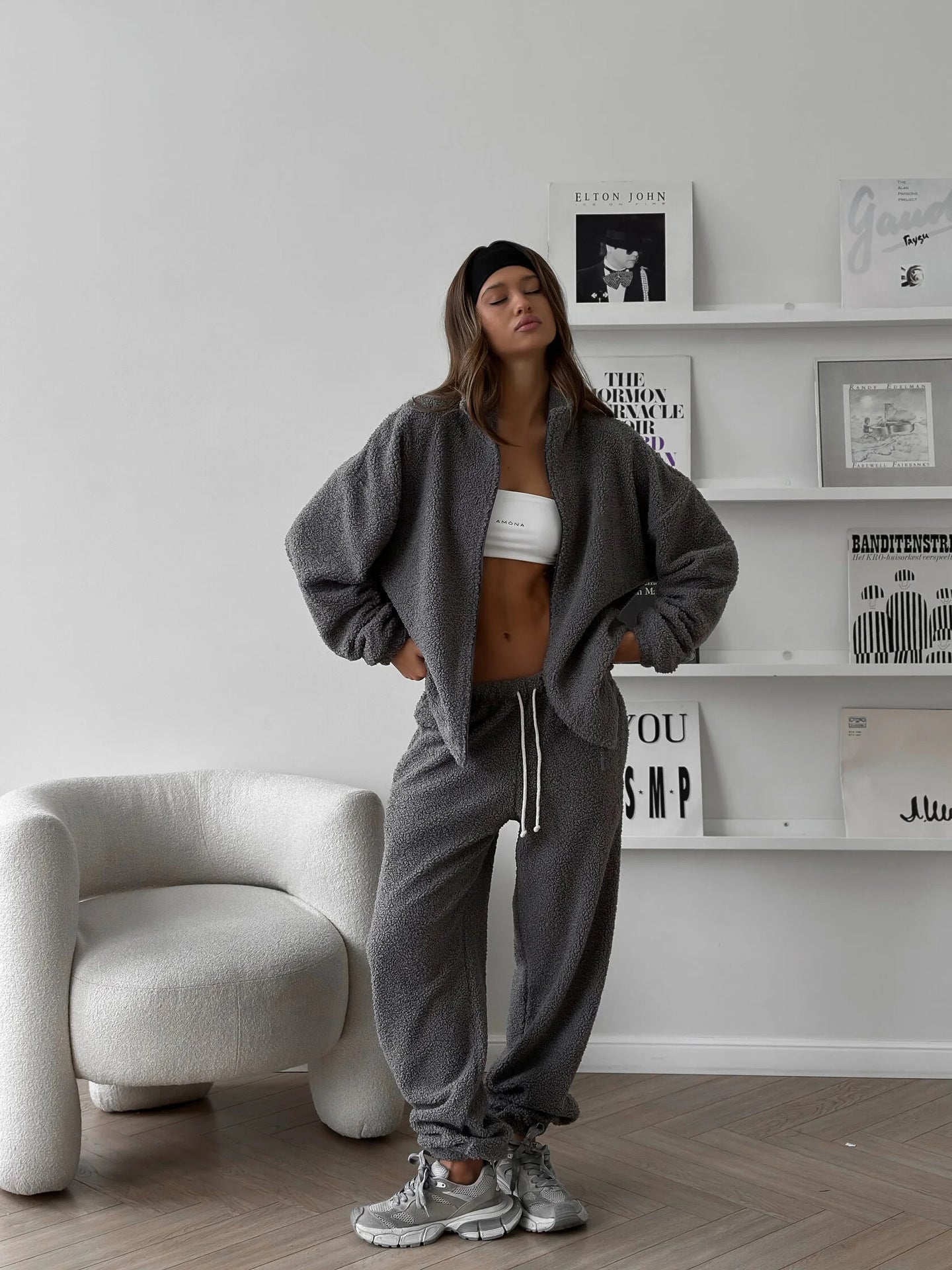 C56362  Autumn Winter New Sporty Casual Cardigan Sweatsuit Set Abaya
