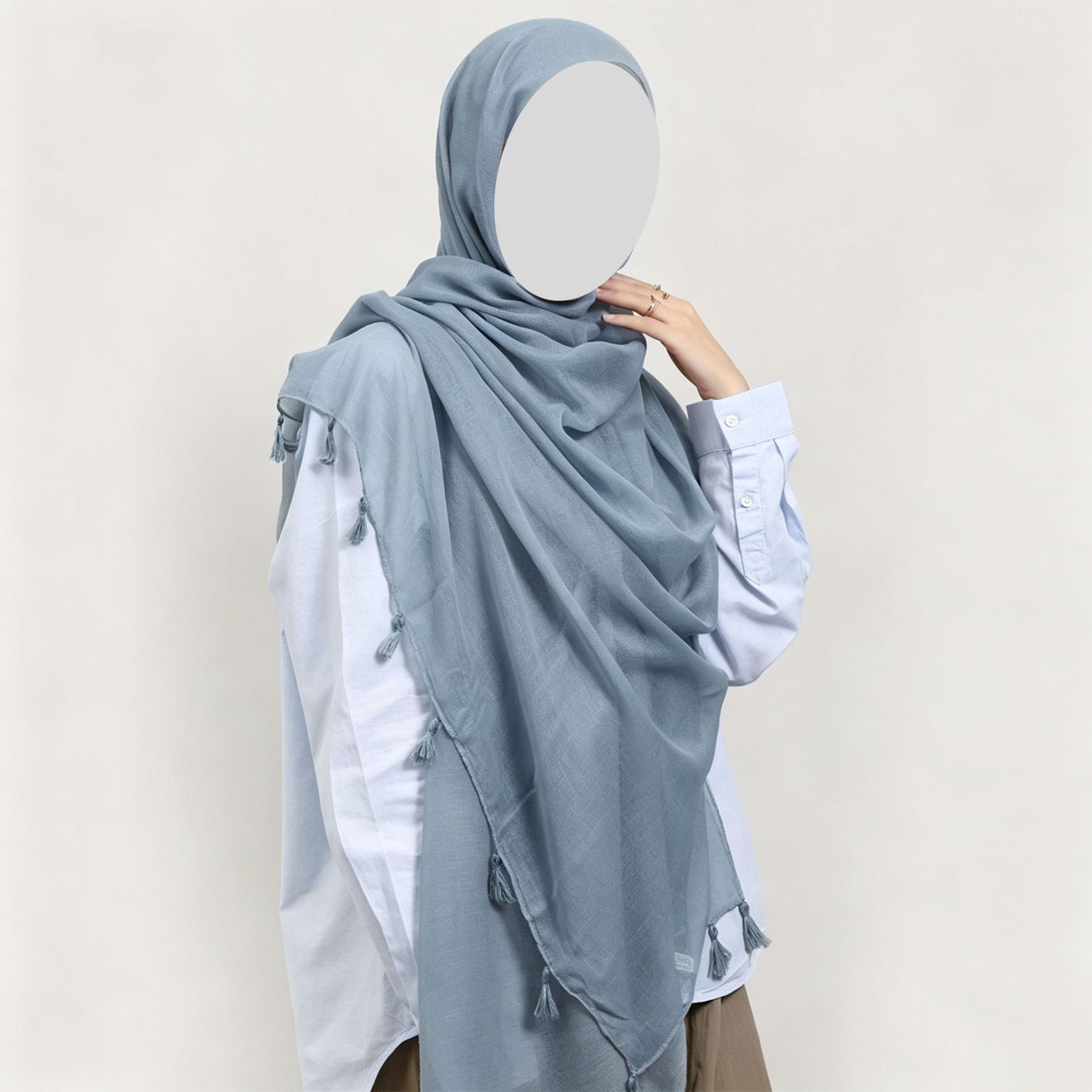 ND06  Plain Polyester Flat-Finish Tassel-End Hijab