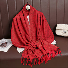 MY35 Red ethnic cashmere cashew jacquard scarf