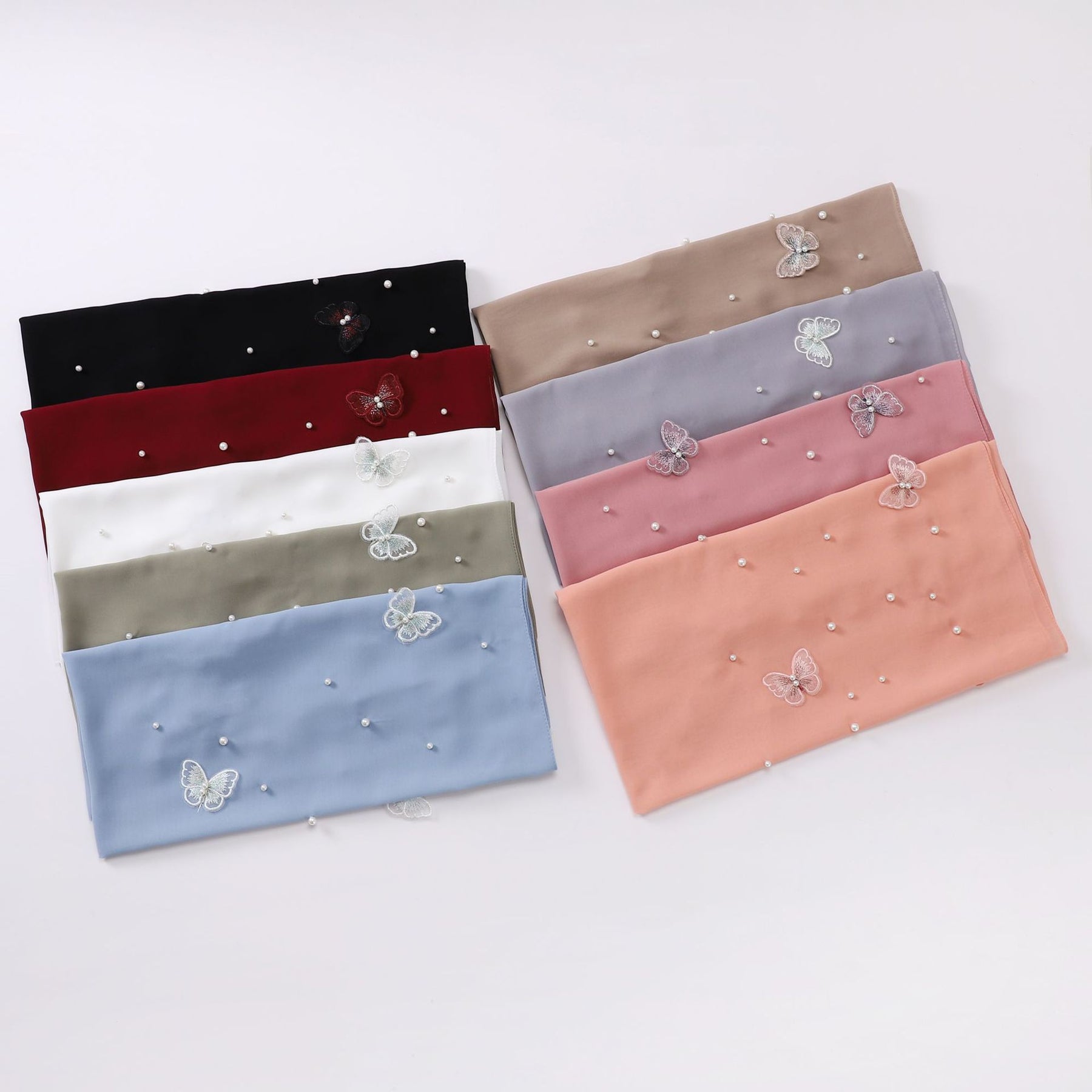 w-0056 plain pearl chiffon pearl Butterfly hijab scarf