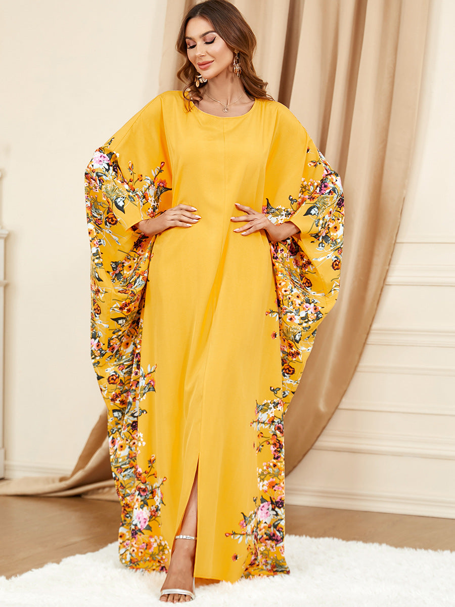 3422  Batwing sleeve printed dress
