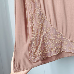 JBCX001  Plain Bamboo Fiber Jersey Hijab with Embroidered Lace