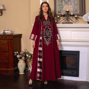 AB052 embroidery stripe muslim abaya