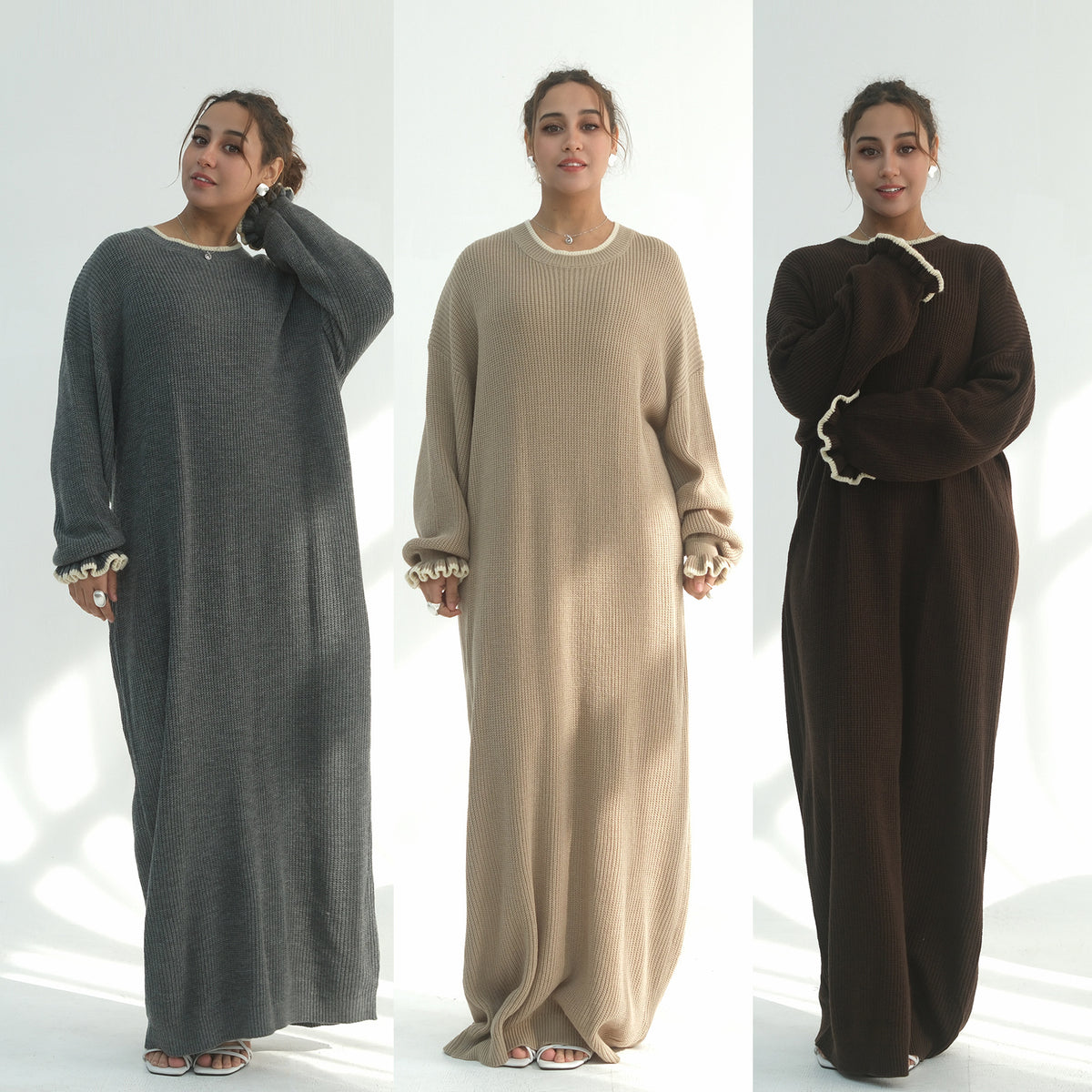 LR1108  Autumn/Winter Contrast-Color Faux Cashmere Jersey Dress