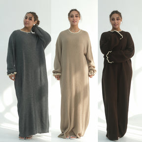 LR1108  Autumn/Winter Contrast-Color Faux Cashmere Jersey Dress