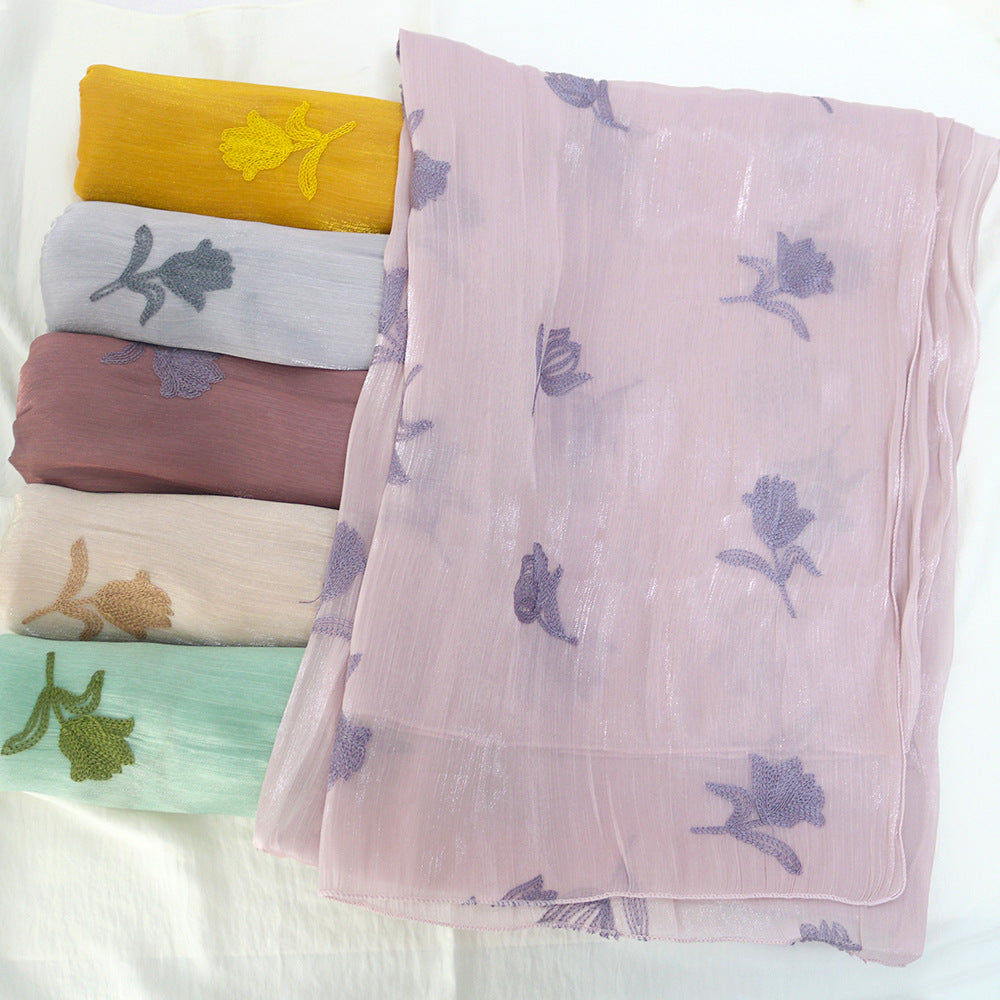WJ103  Sea Island Silk Embroidered Sun Protection Hijab