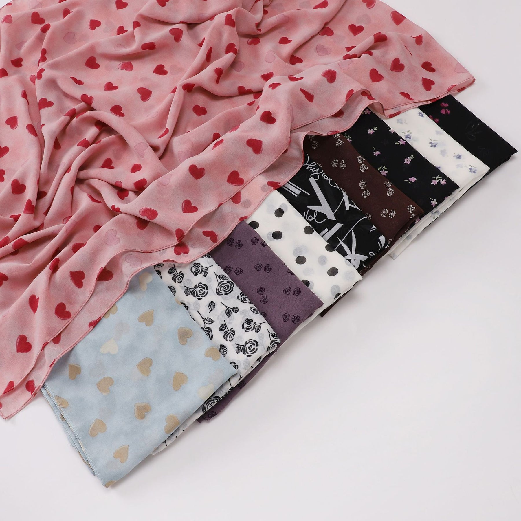 W-0022  Ditsy Floral Printed Pearl Chiffon Hijab