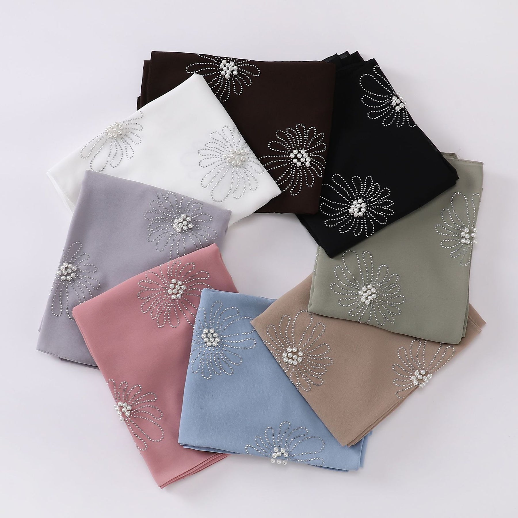 W-0042 selendang tudung sifon biasa hot stamping manik kuku manik