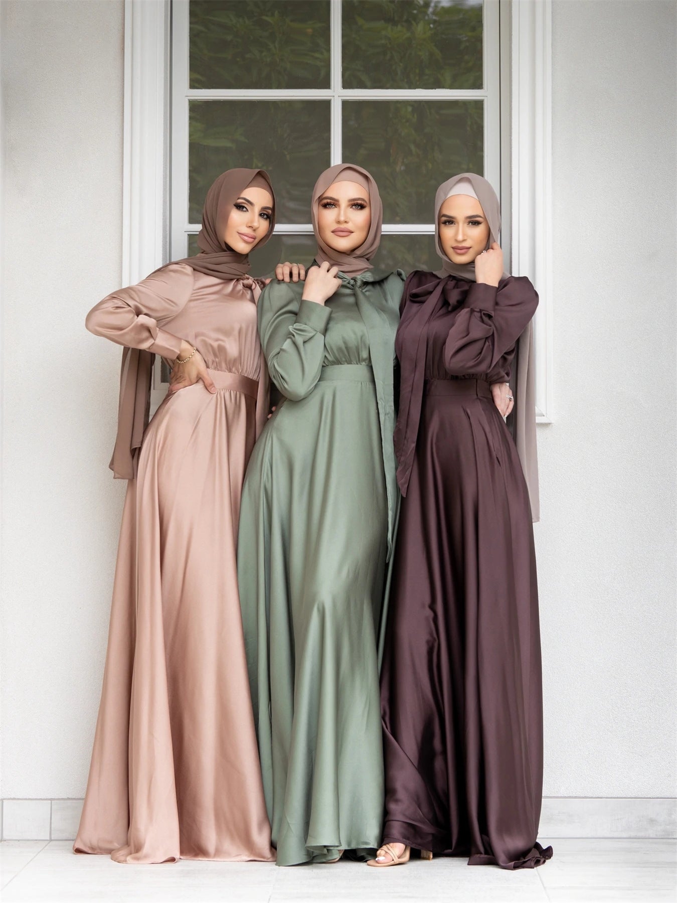 M160 Cross-border foreign trade women's dress Muslim fashion big swing satin dress