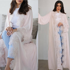 MQ242  Elegant Floral Appliqué Cardigan Abaya for Women