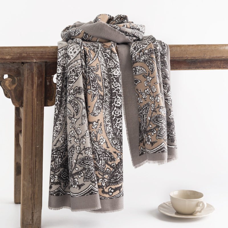 FH23-5365 Plants and flowers printed winter scarf