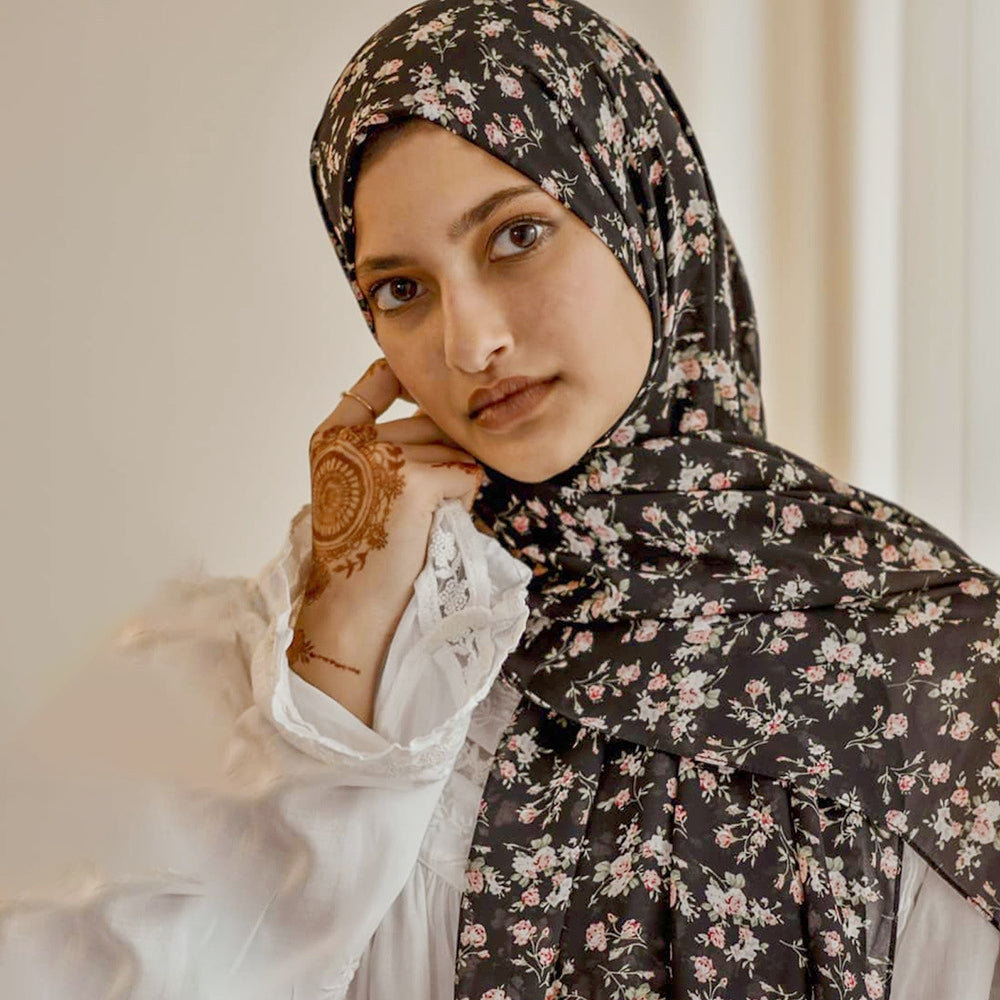 MSL358  Rose flower print hijab (MOQ:2 pieces)