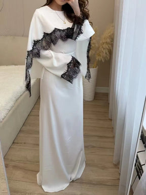 LR1323  Viscose Lace Panel Dress with Shawl