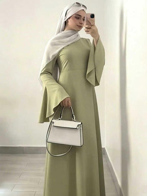 236663  Plain Bell Sleeve Slim-Waist Polyester Dress-Only Dress