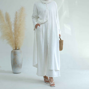 LR924  Plain Linen-Cotton Abaya Set