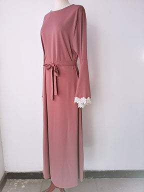 21668  Plain Resort Lace Bell Sleeve Polyester Dress