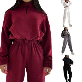 PP5972 Spring Autumn Plain Loose Zip Up Stand Collar Sweatsuit 2-Piece Set Abaya