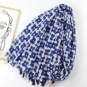 JY230505 Blue sunflower printed scarf