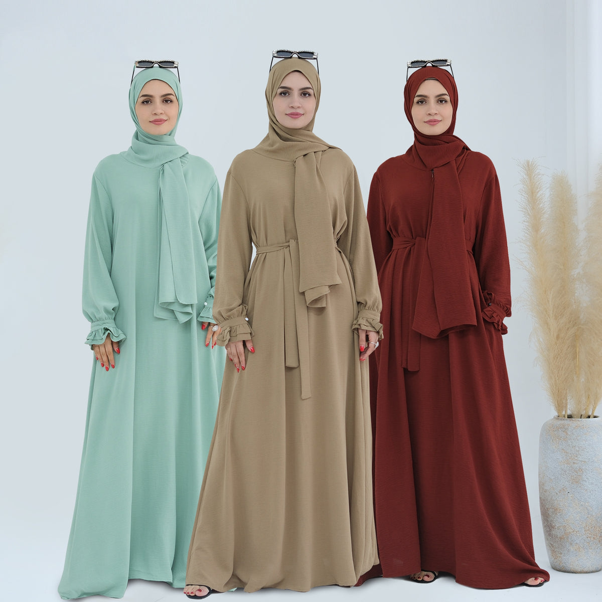 LR709  Elegant solid color dress two-piece set (abaya + hijab)