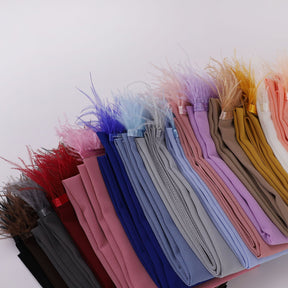 W-0118 plain pearl chiffon feather hijab scarf