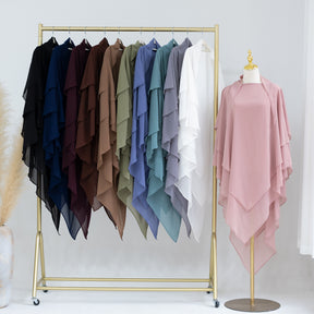 HJ909  Plain 3-Layer Polyester Prayer Hijab