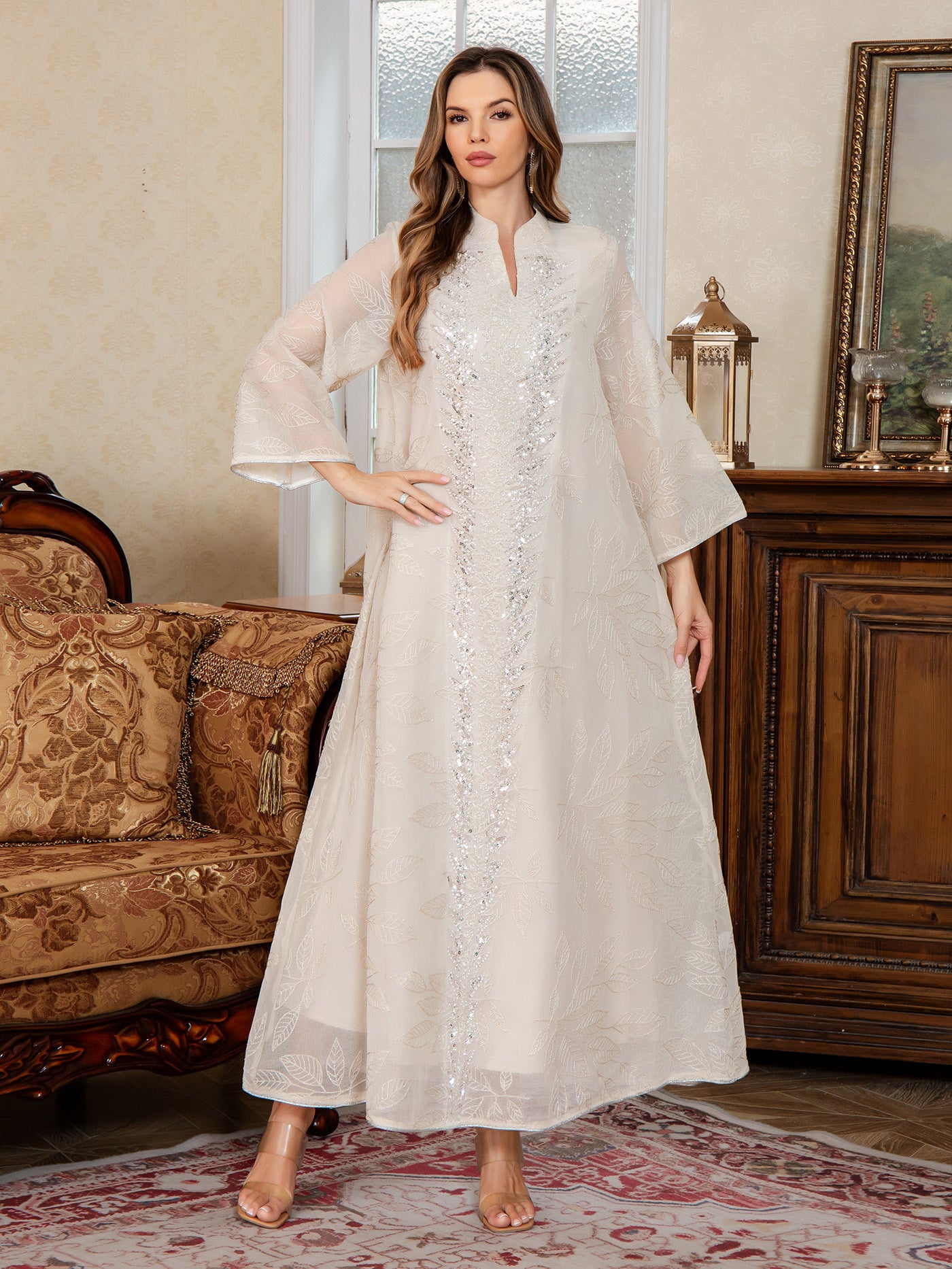 SMT169  Mesh dress with full embroidery