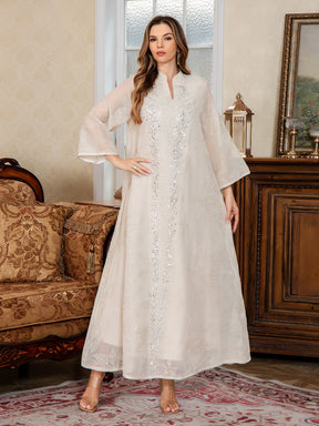 SMT169  Mesh dress with full embroidery