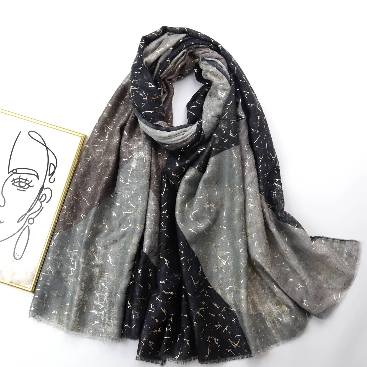 JY220916 silver stamping printed scarf