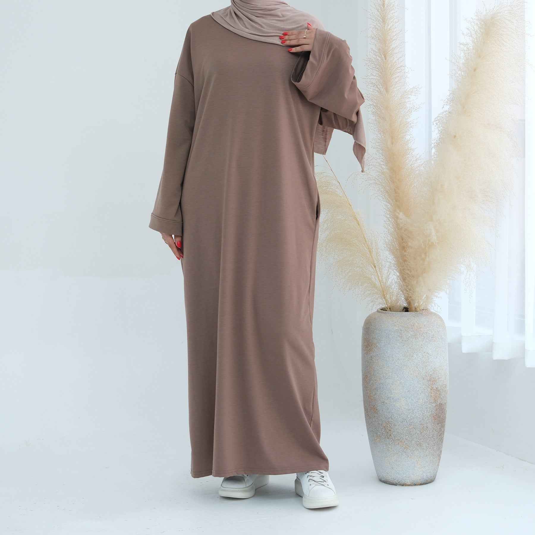 LR737  Plain Hooded Sweatshirt Abaya Dress