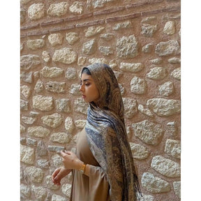 WJ005  Faux Cashmere Paisley Embroidered Tassel Scarf