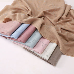 260602  Plain Soft Bamboo-Texture Yarn Short Fringe Hot-Fix Crystal Hijab
