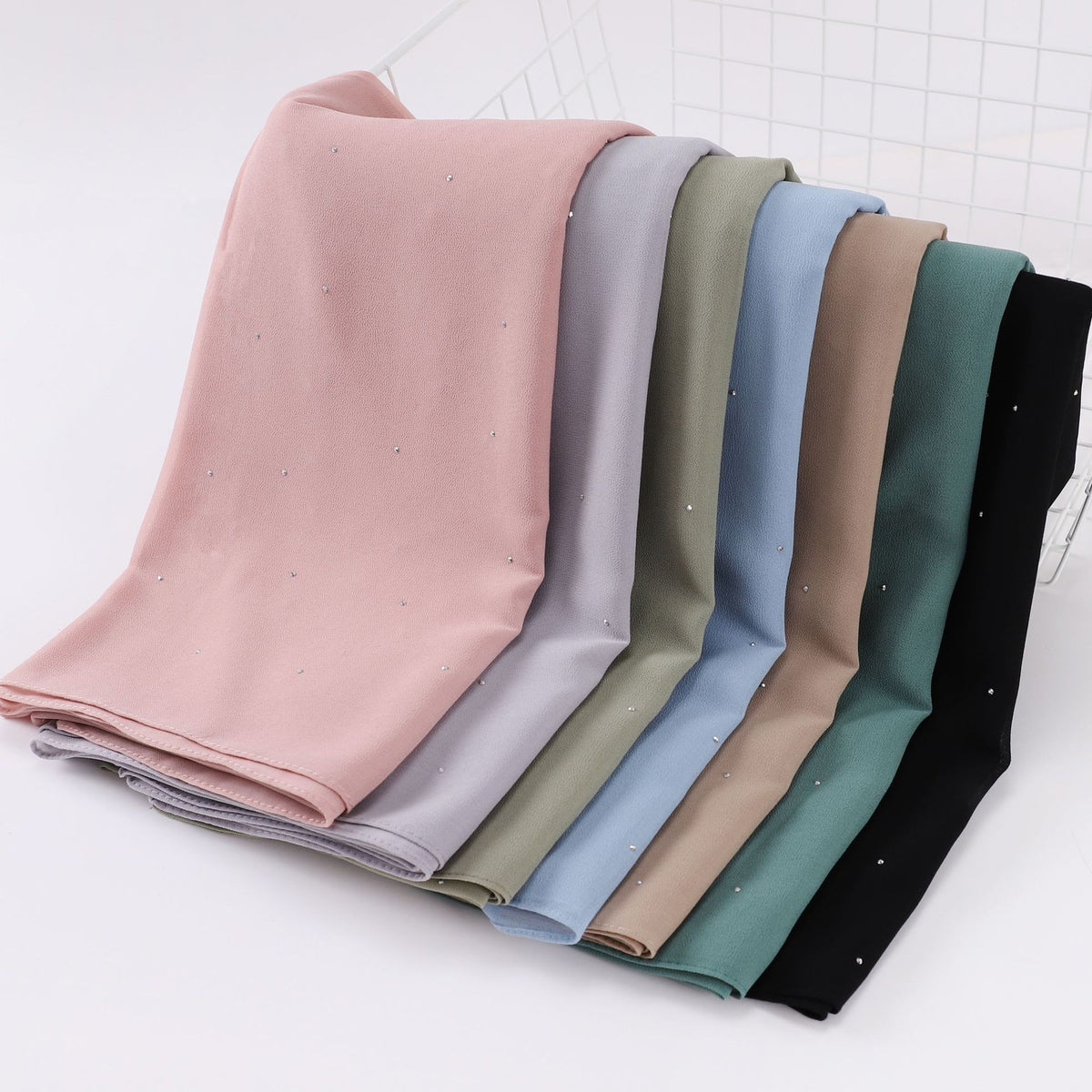 W-0019 plain pearl chiffon hot stamping dimond hijab scarf