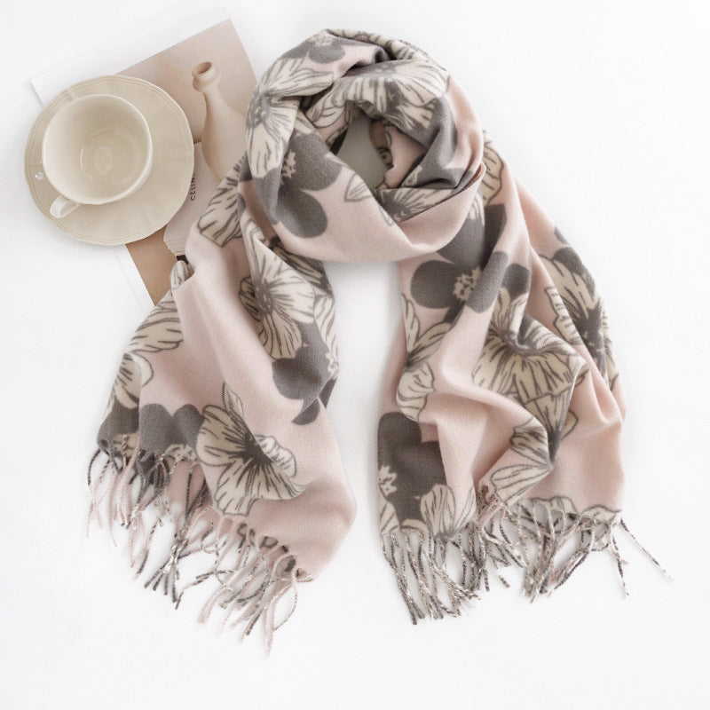 FH23-5089 floral print winter scarf