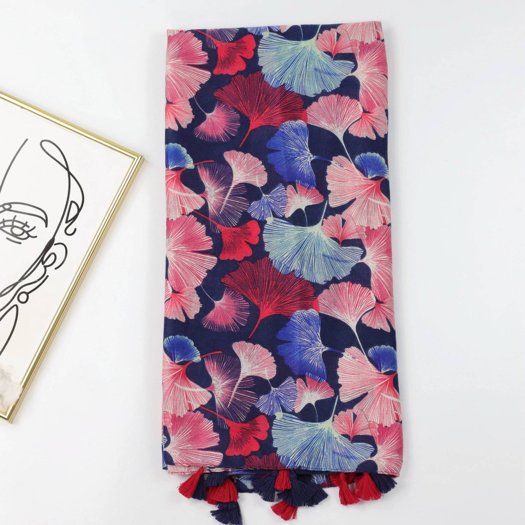 JY230814 ginkgo leaf printed scarf