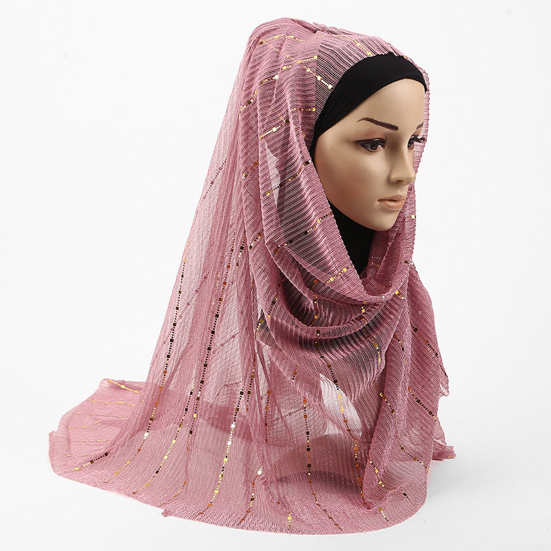 MSL059 plain pleated hot stamping Sequins hijab scarf