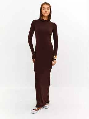 XZ563  Fitted Bodycon Long Sleeve Polyester Dress-MOQ:3