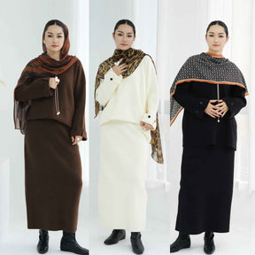 WDM005  Plain Thickened Top and Straight Long Skirt Jersey Two-Piece Set + Hijab（副本）