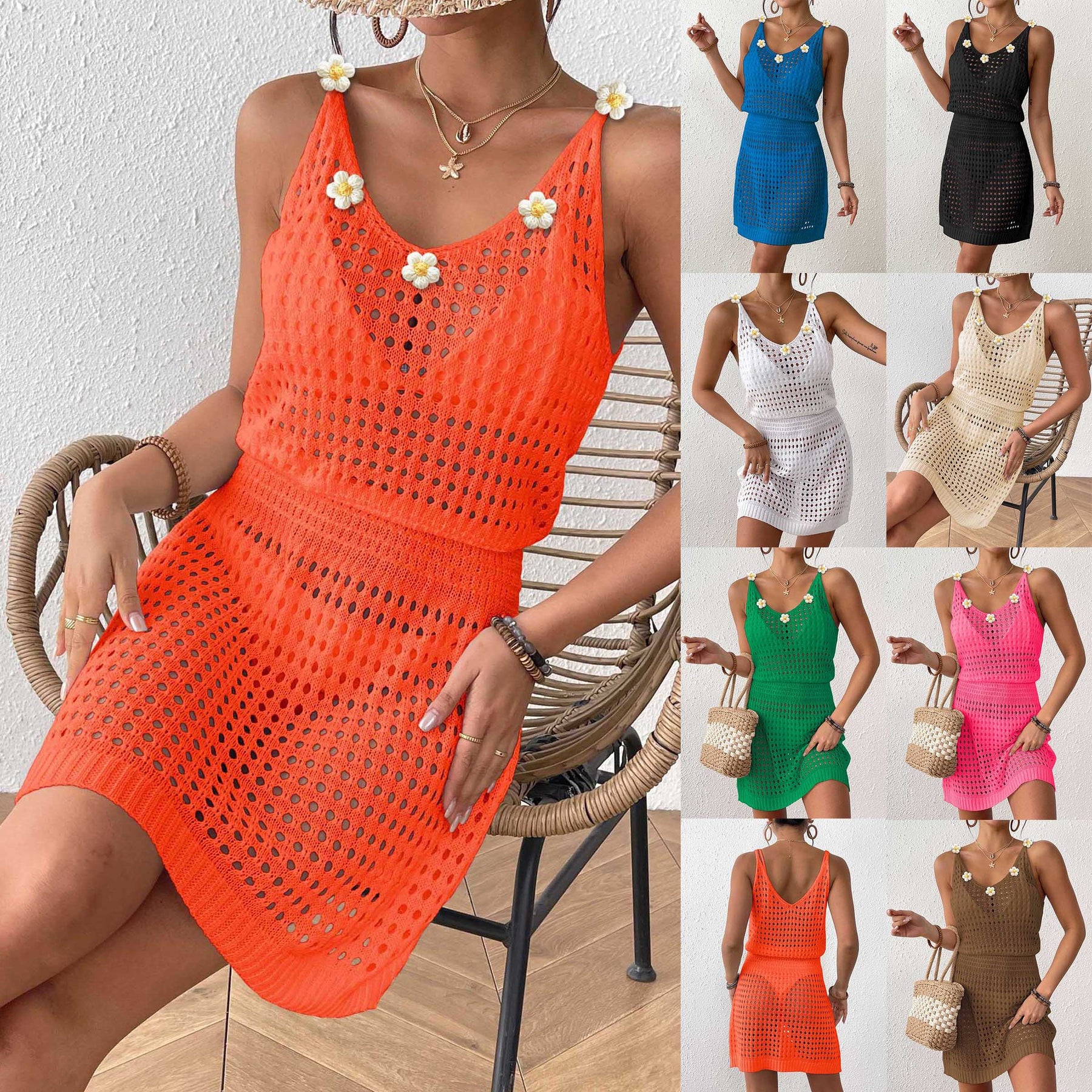Z102402  Sexy Crochet Flower Waist Strap Beach Dress