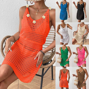 Z102402  Sexy Crochet Flower Waist Strap Beach Dress